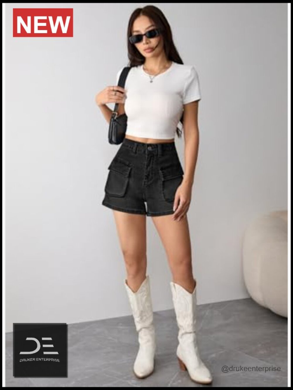 High Waisted Denim Shorts Casual Summer Hot Shorts Vintage Patch Pocket - Picture 6 of 7